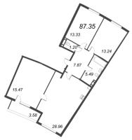 3 ккв (Евро) № 75 Корп.: 12.2 , Секция 2  в ЖК Морская набережная. SeaView