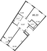 3 ккв (Евро) № 33 Корп.: 12.2 , Секция 1  в ЖК Морская набережная. SeaView