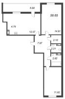 3 ккв (Евро) № 193 Корп.: 1 , Секция 2  в ЖК Мурино Парк