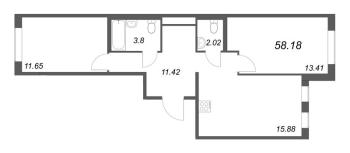 3 ккв (Евро) № 654 Корп.: 6 , Секция 9  в ЖК Мурино Space