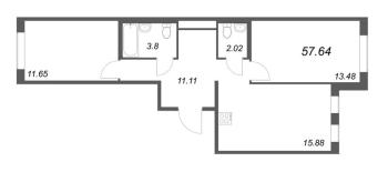3 ккв (Евро) № 604 Корп.: 6 , Секция 8  в ЖК Мурино Space
