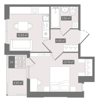 1 ккв № 249 Корп.: 1 , Секция 6  в ЖК N8