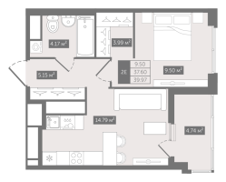 2 ккв (Евро) № 277 Корп.: 1 , Секция 6  в ЖК N8
