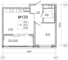 2 ккв (Евро) № 139 Корп.: 1 , Секция 3  в ЖК N8