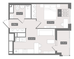 2 ккв (Евро) № 241 Корп.: 1 , Секция 6  в ЖК N8