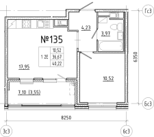 2 ккв (Евро) № 135 Корп.: 1 , Секция 3  в ЖК N8