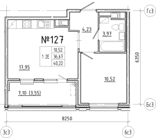 2 ккв (Евро) № 127 Корп.: 1 , Секция 3  в ЖК N8