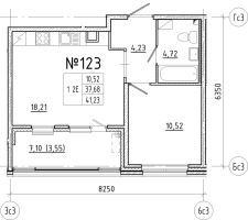 2 ккв (Евро) № 123 Корп.: 1 , Секция 3  в ЖК N8