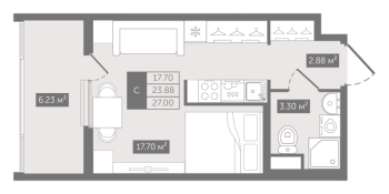 Студия № 3 Корп.: 1 , Секция 1  в ЖК N8