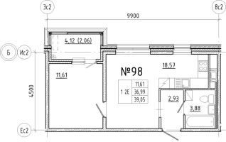 2 ккв (Евро) № 98 Корп.: 1 , Секция 2  в ЖК N8