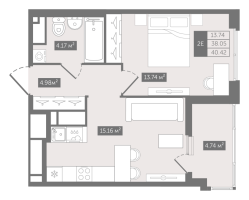 2 ккв (Евро) № 253 Корп.: 1 , Секция 6  в ЖК N8
