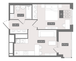 2 ккв (Евро) № 259 Корп.: 1 , Секция 6  в ЖК N8