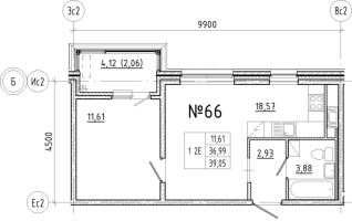 2 ккв (Евро) № 66 Корп.: 1 , Секция 2  в ЖК N8