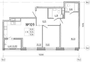 3 ккв (Евро) № 109 Корп.: 1 , Секция 2  в ЖК N8