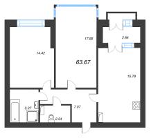3 ккв (Евро) № 1663 Корп.: 9 , Секция 4  в ЖК Наука