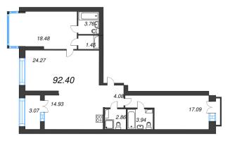 3 ккв № 1840 Корп.: 9 , Секция 7  в ЖК Наука