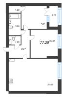 3 ккв (Евро) № 1669 Корп.: 9 , Секция 5  в ЖК Наука