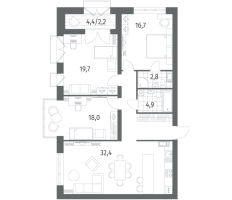 4 ккв (Евро) № 1064 Корп.: 5 , Секция 1  в ЖК Наука