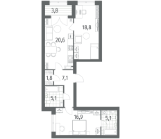 3 ккв (Евро) № 1140 Корп.: 7 , Секция 1  в ЖК Наука