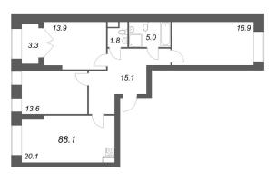 4 ккв (Евро) № 325 Корп.: 1 , Секция 6  в ЖК Наука