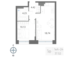 2 ккв (Евро) № 394 Корп.: 1 , Секция 12  в ЖК Нева Арт