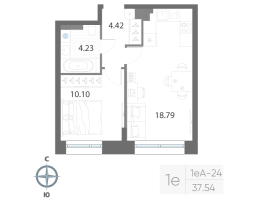 2 ккв (Евро) № 386 Корп.: 1 , Секция 12  в ЖК Нева Арт