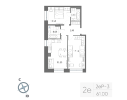 3 ккв (Евро) № 508 Корп.: 1 , Секция 16  в ЖК Нева Арт