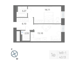 2 ккв (Евро) № 11 Корп.: 2 , Секция 1  в ЖК Нева Арт