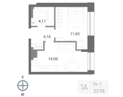 1 ккв № 373 Корп.: 1 , Секция 11  в ЖК Нева Арт