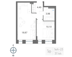 2 ккв (Евро) № 377 Корп.: 1 , Секция 12  в ЖК Нева Арт