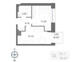 1 ккв № 368 Корп.: 1 , Секция 11  в ЖК Нева Арт