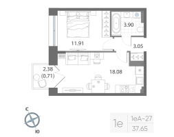 2 ккв (Евро) № 486 Корп.: 1 , Секция 16  в ЖК Нева Арт
