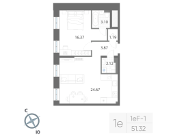 2 ккв (Евро) № 14 Корп.: 2 , Секция 1  в ЖК Нева Арт