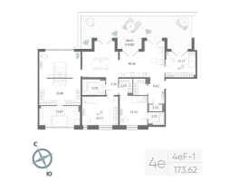 5 ккв (Евро) № 221 Корп.: 1 , Секция 6  в ЖК Нева Арт
