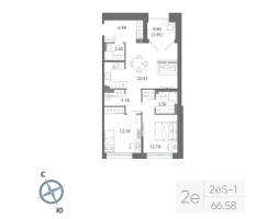 3 ккв (Евро) № 495 Корп.: 1 , Секция 16  в ЖК Нева Арт