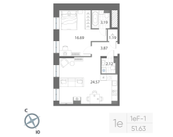 2 ккв (Евро) № 21 Корп.: 2 , Секция 1  в ЖК Нева Арт