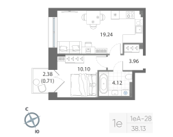 2 ккв (Евро) № 487 Корп.: 1 , Секция 16  в ЖК Нева Арт