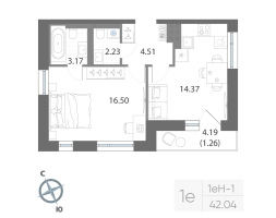 1 ккв № 5 Корп.: 5 , Секция 1  в ЖК Нева Арт