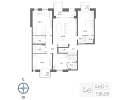 4 ккв (Евро) № 211 Корп.: 1 , Секция 6  в ЖК Нева Арт