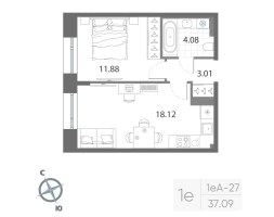 2 ккв (Евро) № 473 Корп.: 1 , Секция 16  в ЖК Нева Арт