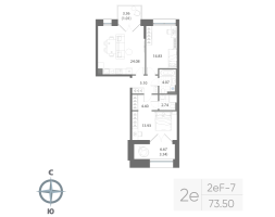 3 ккв (Евро) № 349 Корп.: 1 , Секция 11  в ЖК Нева Арт