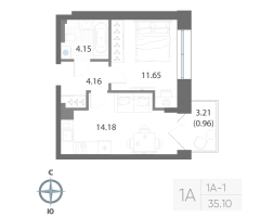 1 ккв № 358 Корп.: 1 , Секция 11  в ЖК Нева Арт