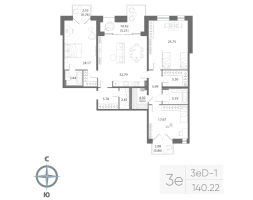 4 ккв (Евро) № 188 Корп.: 1 , Секция 5  в ЖК Нева Арт