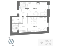 2 ккв (Евро) № 16 Корп.: 2 , Секция 1  в ЖК Нева Арт