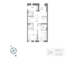 3 ккв (Евро) № 482 Корп.: 1 , Секция 16  в ЖК Нева Арт