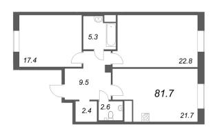 3 ккв (Евро) № 187 Корп.: 7 , Секция 4  в ЖК Neva Haus