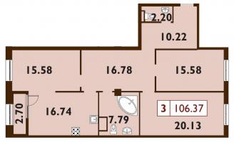 3 ккв № 160 Корп.: 1 , Секция 6  в ЖК Neva Haus