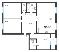 3 ккв № 154 Корп.: 5 , Секция 6  в ЖК Neva Haus