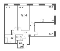 3 ккв (Евро) № 122 Корп.: 7 , Секция 3  в ЖК Neva Haus