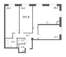 3 ккв (Евро) № 141 Корп.: 7 , Секция 3  в ЖК Neva Haus